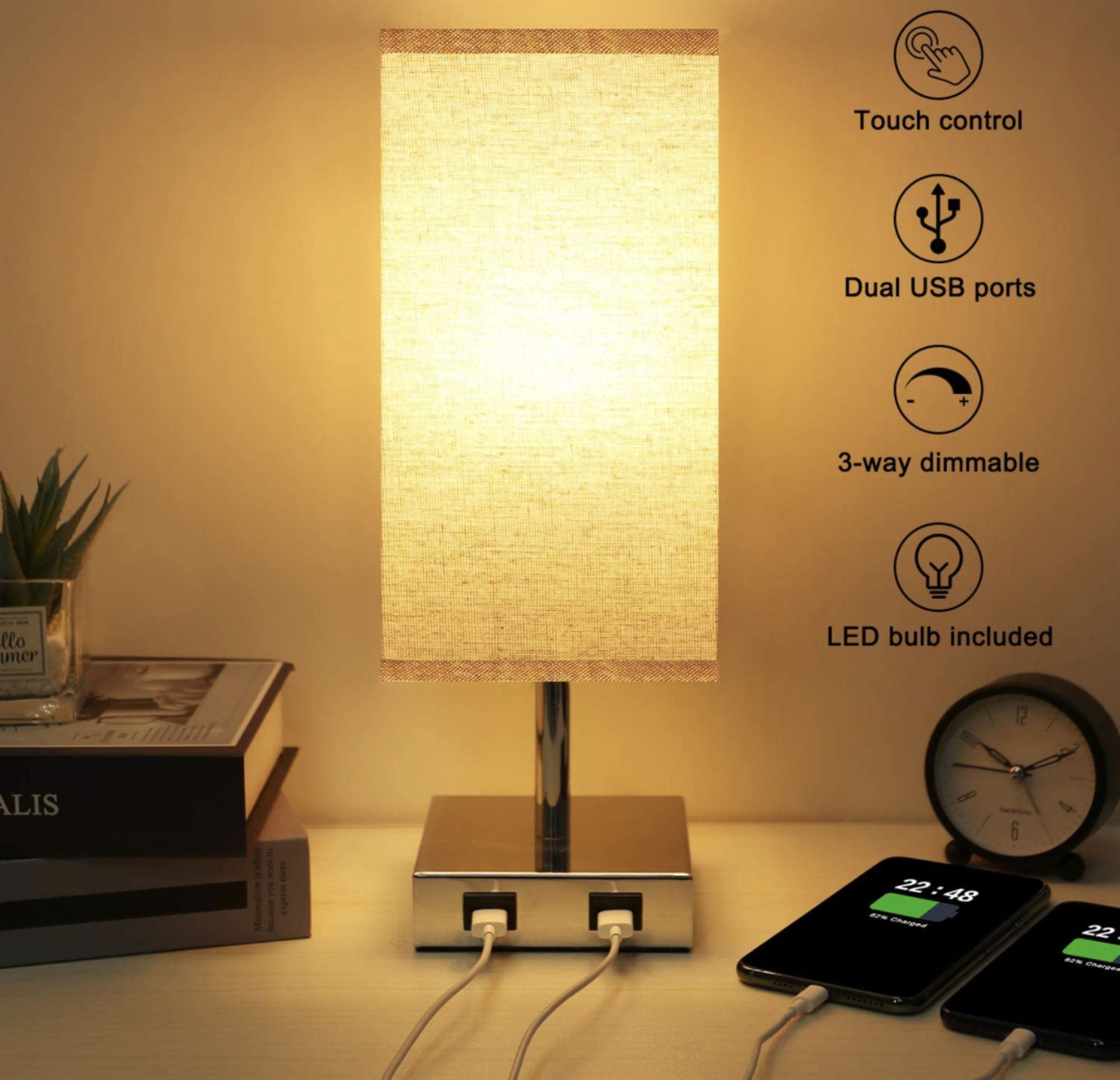 Seealle USB Touch Control Table Lamp with 2 USB Ports RRP £29.99