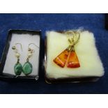 A pair of 'Amber' drop earrings and a pair of Jade drop earrings