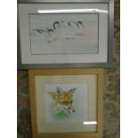 Fox and Avocets on the water framed prints