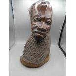 Lignum vitae bust of an African man approx 18" tall