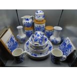 Portmeirion 'Harvest blue' collection comprising 4 dinner plates, 4 side plates, 4 bowls. 3 mugs,