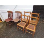 Pair of pine dining chairs and set of 4 chairs with cane seats
