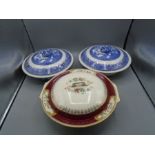 Two Barratts of Staffordshire blue and white Willow pattern lidded tureens and a Royal Crown Myott