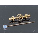 9ct gold brooch 1.7g and a enamelled cornflower gold tie pin