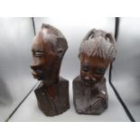 Lignum vitae African man and woman bust approx 15" tall