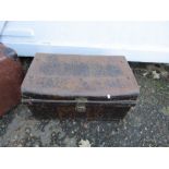 Vintage leather suitcase and metal trunk