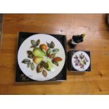 Worcester Ware table mats and cocktail mats featuring pears and a bird pie funnel