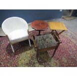 Lloyd Loom style commode, piano seat and 2 side tables