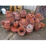 Large amount of small terracotta plant pots