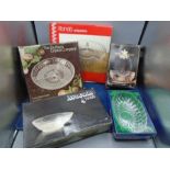 Crystal cut vases and various boxed glass table dishes