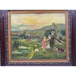 Barber W. Oil on Canvas landscape with Shepherd his sheep and dog framed 48cm x 43cm signed bottom