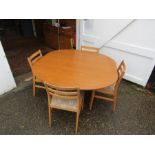Retro Schreiber extending dining table with 4 chairs for re-upholstery H74cm W96cm (142cm when open)