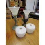 2 table lamps and pair of glass lamp shades
