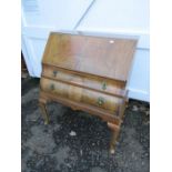 Walnut veneered bureau with 2 drawers H96cm W81cm D47cm approx makers badge Trevor Page and co