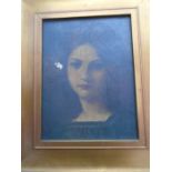 Oil on canvas of a young woman in a gilt frame, damage to canvas. SIZE 25cm x 30cm approx