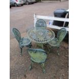 Painted alloy garden table and 4 chairs