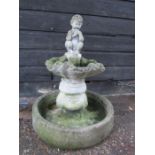 Concrete Garden fountain featuring young boy playing panpipes H90cm approx