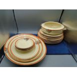 Royal Doulton art deco part dinner service in 'Tango' pattern comprising 3 graduated serving