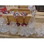 Crystal decanter and bowls, selection of quality glasses and dressing table items and christmas