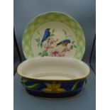 A Lenox 'summer greetings' by Catherine McClang large dish with birds and a planter with yellow
