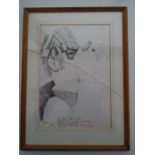 Tom Fantl a pen sketch profile with dedicated message to a 'John Cole' dated 31/7/1977. Glass