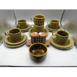 Hornsea 'Heirloom' retro flour, tea, coffee and sugar pots and green 6 cups, 4 saucers, 7 plates and
