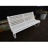 Wrought iron garden bench with wooden slats 150cm wide, 85cm tall and 60cm deep