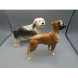 Coopercraft boxer dog and an Old English sheepdog figures
