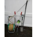 Hozelock hose pipe with cart and garden tools