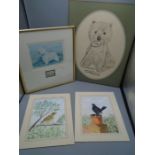 West Highland terrier print and picture with 2 bird paintings