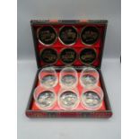 Veteran cars glasses in library display box with coasters