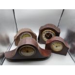 4 Mantle clocks incl Smiths Enfield bakelite (missing glass), Glen, Ferranti and one other