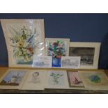 John Allen A folio of unframed watercolours, pastels and drawings