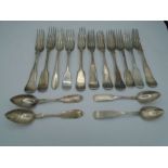11 Silver plated, forks and 4 tea spoons