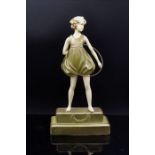 Art Deco sculpture, depicting a young girl playing hula-hoop on a plinth, 22cm high