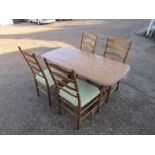 Oak refectory table with 4 ladder back chairs for re-upholstery H72cm TOP 79cm x 154cm approx