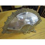 Art deco style brass bevelled edge mirror in the shape of a fan H20cm approx