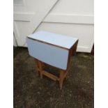 Retro blue Formica topped drop leaf table H76cm W60cm D34cm (89 when open) approx