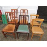 6 Chairs including 3 oak dining chairs and pair of retro kitchen chairs