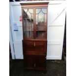 Walnut veneered bureau bookcase with glazed top H210cm W74cm D35cm approx