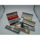 Collection of pens to include various Parker pens incl Parker 12ct rolled gold ballpoint, Ronson
