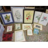 Job lot of pictures in mixed media, mostly flowers