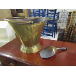 Brass coal scuttle and scoop