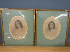 2 Portraits prints of a young girl in gilt frames