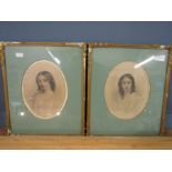 2 Portraits prints of a young girl in gilt frames