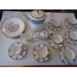 A Wedgewood Coffee set (Corinth 1991) 7 plates, 7 cups 7 saucers, sugar bowl, creamer and coffee