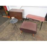 Mid century furniture including sewing box on legs, coffee table and side table with ash tray