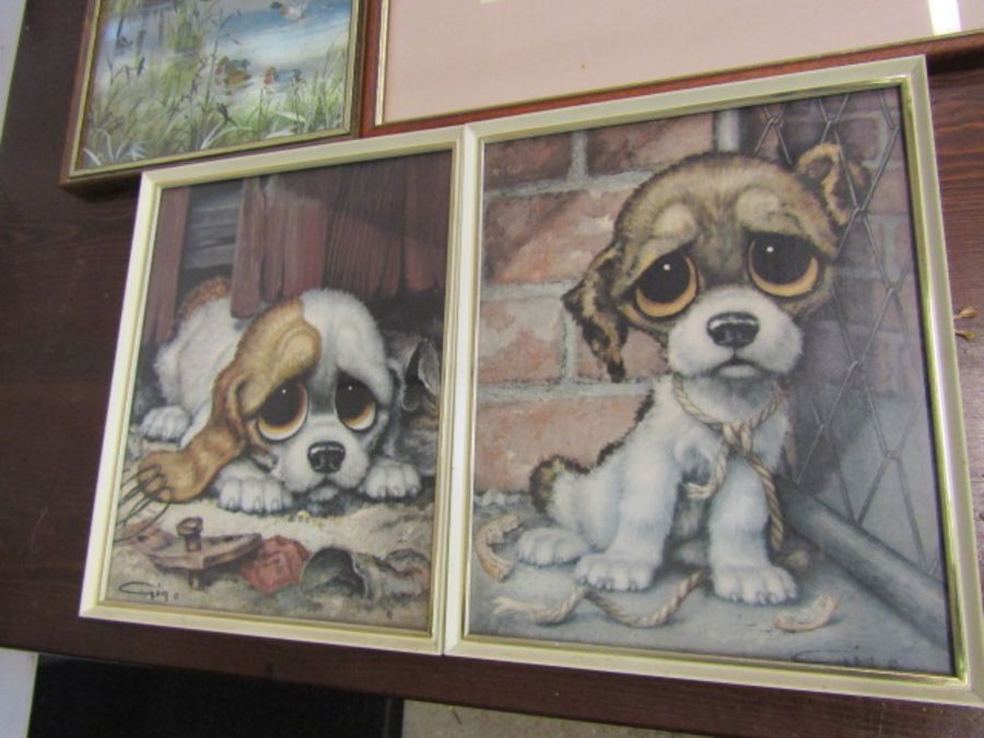 Framed dog painting signed Carol and 2 framed dog prints signed Gig etc - Image 4 of 7