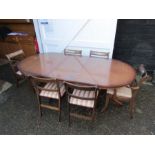 Extending double pedestal dining table with 6 chairs for re-upholstery H74cm TOP 107cm x 21cm (