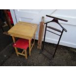 School desk with stool and wooden easel etc